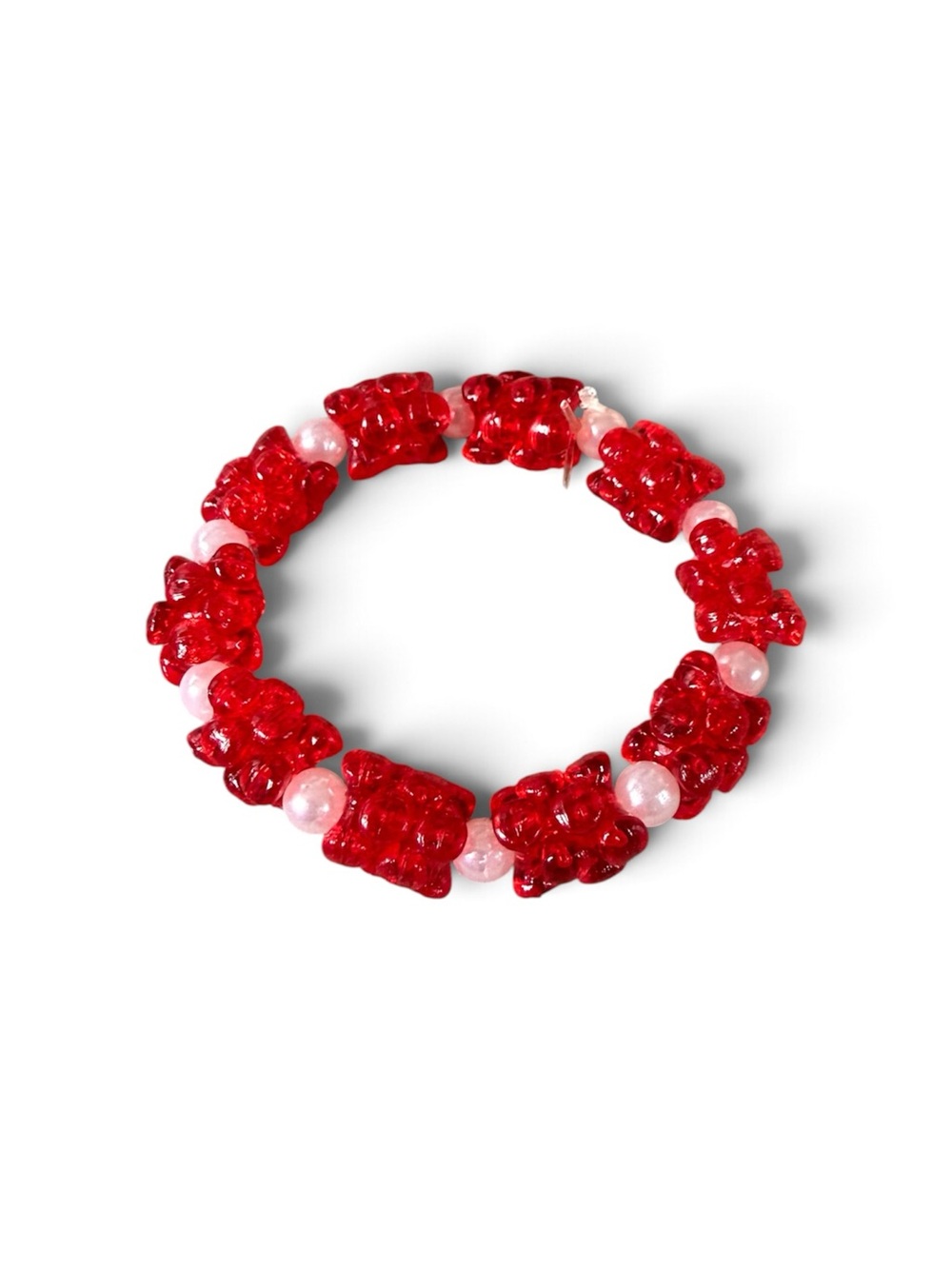 Red & White Beaded Bracelet Handmade One Size Stretch Jewelry